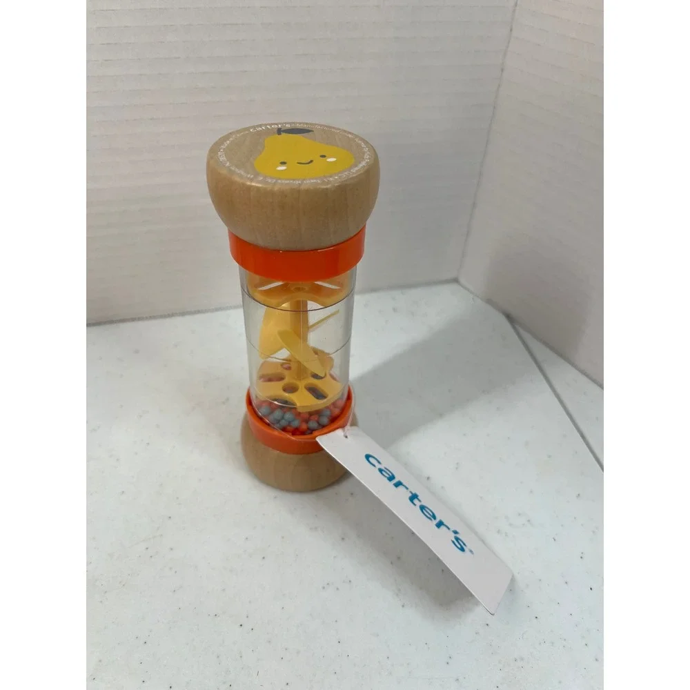 Carters Wooden Rainmaker Rattle Toy Apple Pear Fruit Sensory Bead Shaker 68232